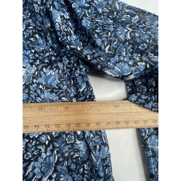 Michael Kors Floral Print Ruffle Trim Long Sleeve Shirt size XS‎ Blue - Picture 6 of 7